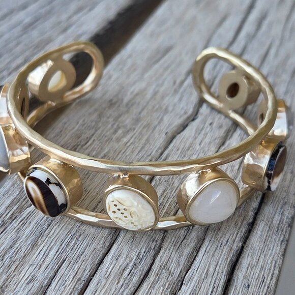 Chico's Hammered Brushed Goldtone and Stone Cuff Bracelet - Picture 5 of 6